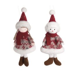 Dekoráció akasztós textil Hóember-lány bordó 190mm