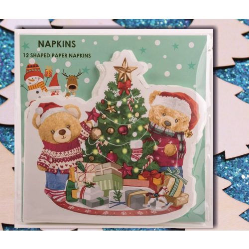 Szalvéta karácsonyi forma Karácsonyfa macikkal 12db