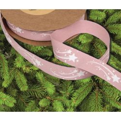   Szalag vászon csillag karácsonyi rózsaszín 25mm - fehér minta