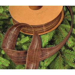   Szalag vászon kockás karácsonyi barna 25mm - drót szegély