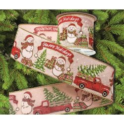   Szalag vászon hangulat karácsonyi natúr 64mm - drót szegély