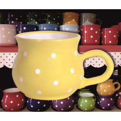   Bögre hasas nagy 4,5dl - citromsárga alapon fehér pöttyös