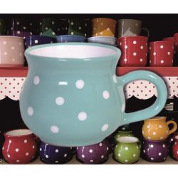   Bögre hasas nagy 4,5dl - világostürkiz alapon fehér pöttyös