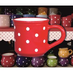 Bögre közepes 3,5dl - piros alapon fehér pöttyös