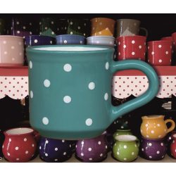   Bögre közepes 3,5dl - sötéttürkiz alapon fehér pöttyös