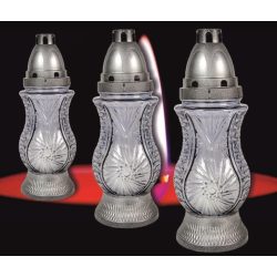 Mécses üveg ezüst homorú dombormintás 240mm