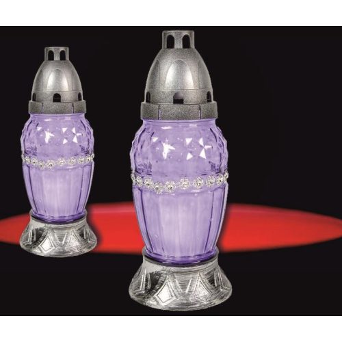 Mécses üveg lila strasszos 210mm