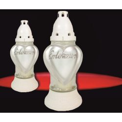 Mécses üveg ezüst szív Emlékezünk 250mm