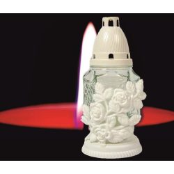 Mécses üveg fehér hatszögű Rózsa 180mm