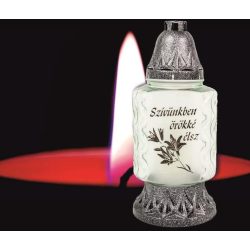 Mécses üveg ezüst matt Szívünkben örökké élsz 245mm